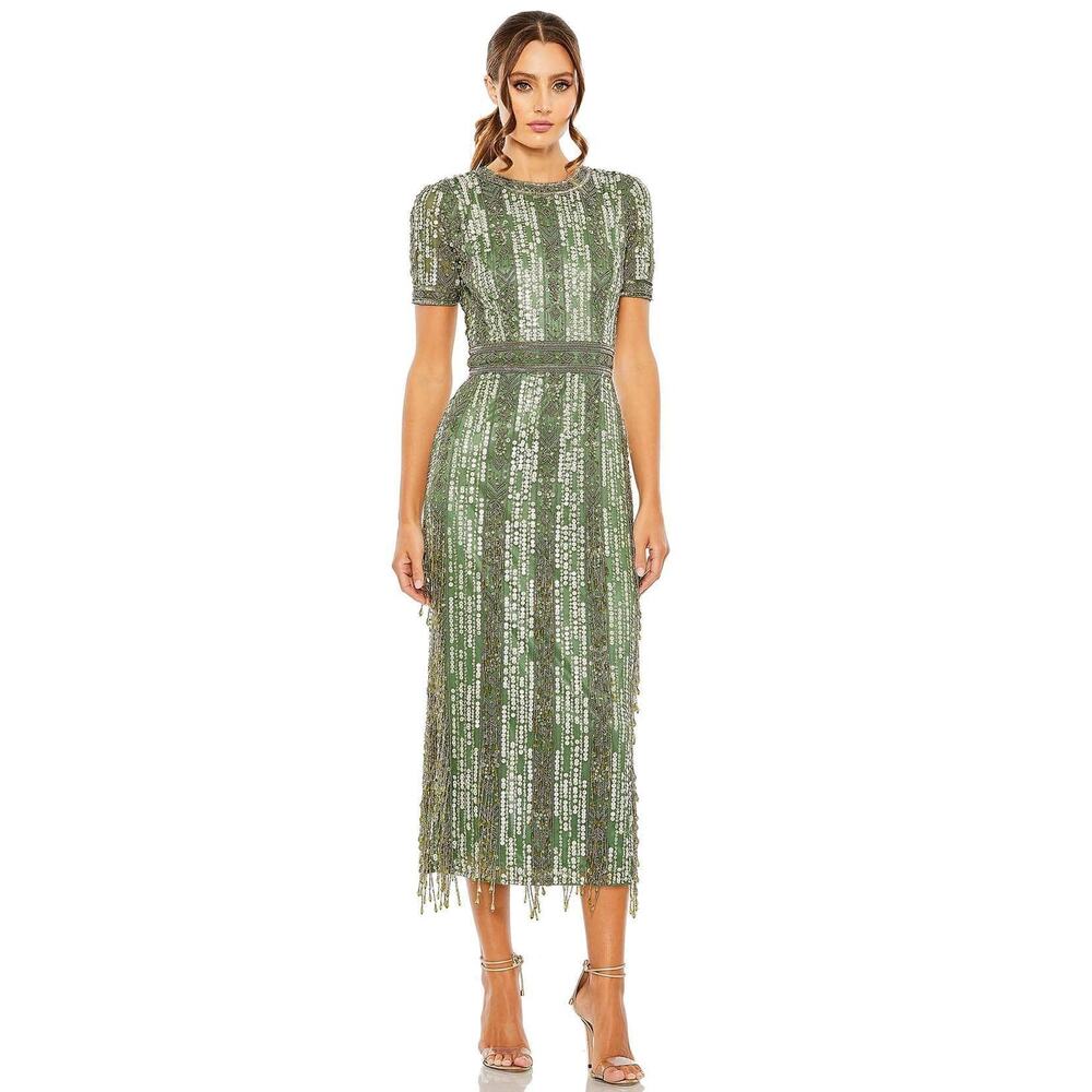 Mac Duggal Green Sequin Midi Dress